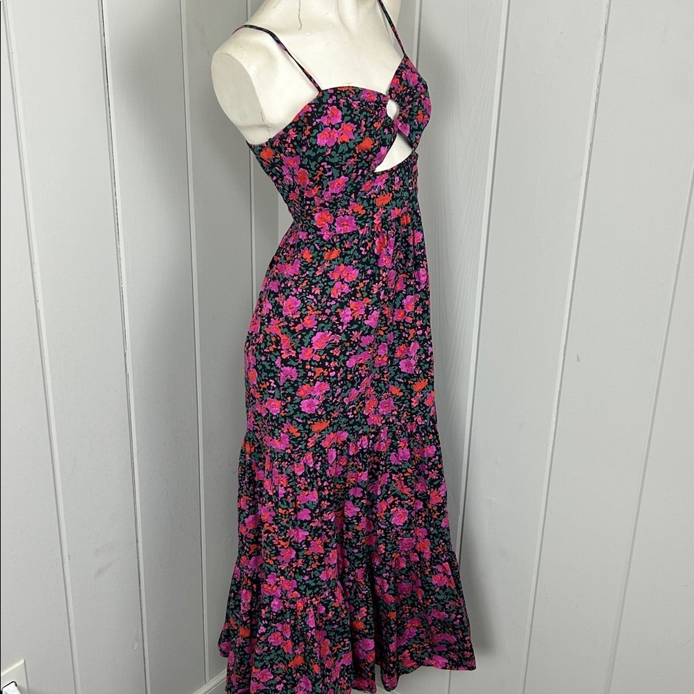 Fore Floral Tiered Boho Maxi Dress Cut Out medium Cotton Bohemian cottage core - Picture 5 of 11